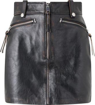 Diesel Korte leren jurk - Dames - Rokken - Zwart - Maat: W26 Leer