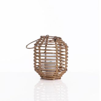 Oresteluchetta Recipiente de cristal tipo farol de rat&aacute;n beige para exterior