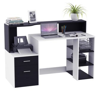 Carter's 140Lx55Dx92Hcm Wooden Computer Desk Home Office Workstation Furniture Printer Shelf Rack W/Storage Drawer & Shelves-Black/White - CARTER | TJ Hughes