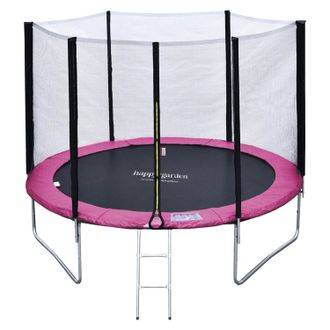 Happy Garden Pack Premium Cama El&aacute;stica 305cm Reversible Rosa / Gris Adela&iuml;de + Red De Seguridad + Escalera + Funda+ Kit De Anclaje