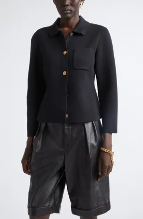 Saint Laurent Virgin Wool Polo Cardigan in Noir at Nordstrom, Size X-Small