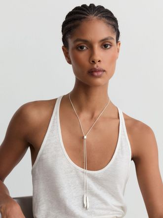 Reiss Silver Tone Sculpted Drop Lariat Necklace