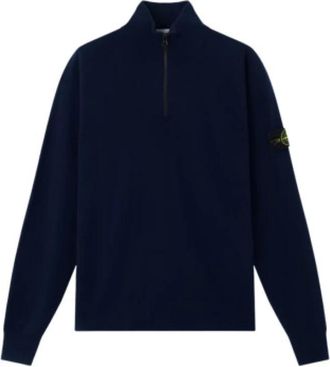 Stone Island Truien & Vesten, Heren, Blauw, XL, Wol, Trui met Halve Rits van Fijne Gebreide Wol