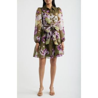 Anne Klein Tiered Chiffon Shirt Dress in Ivy Multi at Nordstrom, Size 12