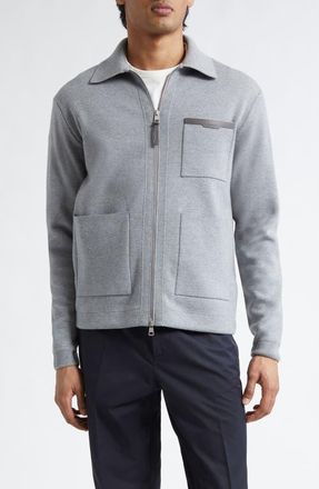 Moncler Wool Milano Stitch Zip Cardigan in Pale Gray Melange at Nordstrom, Size Xxx-Large