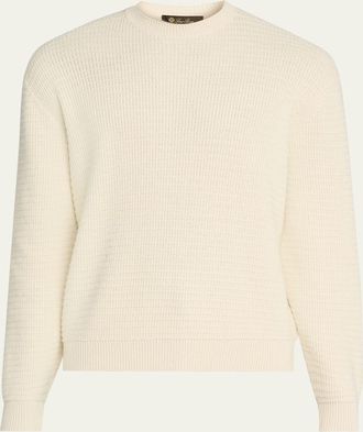 Loro Piana Mens Arola Cashmere Abaca Horizontal Rib Crewneck Sweater