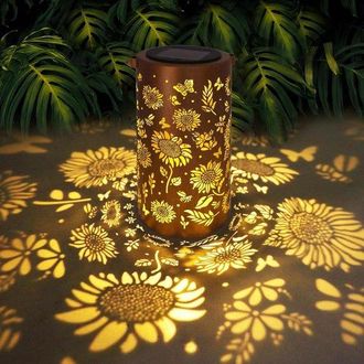 OEM Faroles Solares De Girasol Para Exteriores, Resistentes Al Agua, Faroles Decorativos Solares De Metal Con Forma De Girasol Para Jard&iacute;n, Porche