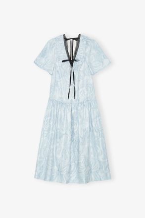 Ganni Blue Textured Cloque Midi Dress - Size 10/12