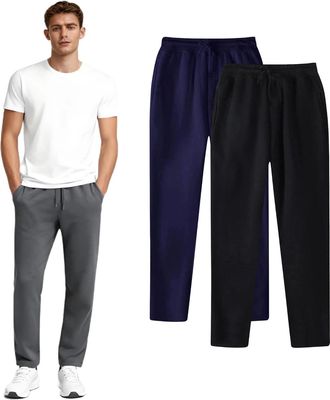 Generic Pack of 2 Mens Joggers Mens Jogging Sweatpants with Drawstring Solid Tracksuits Bottoms Straight Wide Leg Casual Trousers for Mens UK Gym Sports Activ