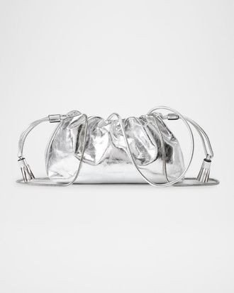 Veronica Beard Small Ruched Metallic Leather Clutch Bag