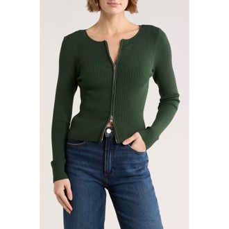 Good American Virgo Rib Zip Cardigan in Pine Green003 at Nordstrom Rack, Size X-Small
