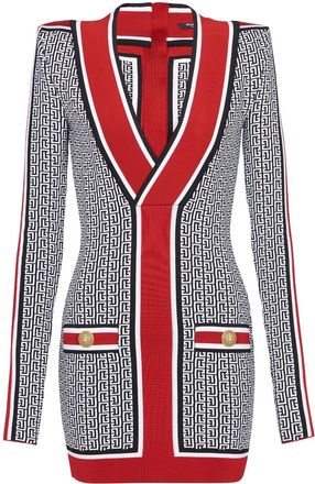 Balmain V-neck monogram knitted minidress - women - Viscose/Polyester/Polyamide - 38 - Black