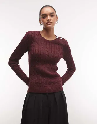 Ralph Lauren maglione a trecce con dettagli a bottoni bordeaux scuro-Rosso