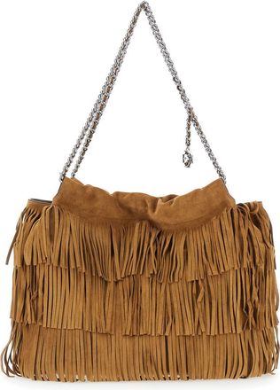 Tory Burch Fleming Brown Shoulder Bag With Chain Strap And Fringe Design In Suede Woman