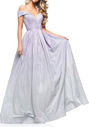 Colors Dress Long Metallic Glitter Off Shoulder Gown In Lilac Multi