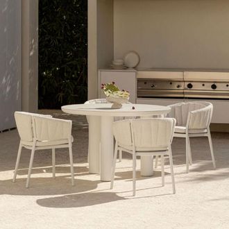 Sklum Set De Mesa Redonda &Oslash;120 Cm En Cer&aacute;mica Y Aluminio Arken Y 4 Sillas De Jard&iacute;n Con Reposabrazos En Aluminio Y Tela Roderise Sklum