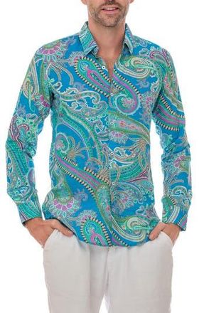 Ranee&rsquo;s Paisley Linen Blend Button-Up Shirt in Sea Foam at Nordstrom Rack, Size Xx-Large