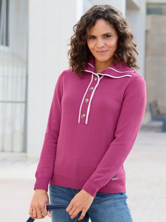 Casual Looks Troyer CASUAL LOOKS Pullover, Damen, Gr. 36, lila (erika), 100% Polyester, unifarben, Pullover Troyer