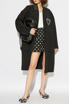 Moschino Coat With Heart-shaped Print, Womens, Black