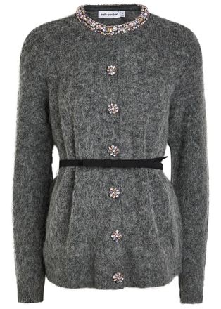 Self Portrait Crystal-embellished Knit Cardigan - Grey - S (UK8-10 / S)