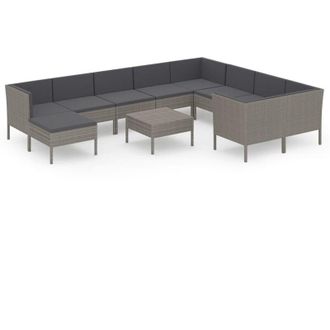 vidaXL 11 Pcs Garden Lounge Set Con Cojines Wicker Pe Gray