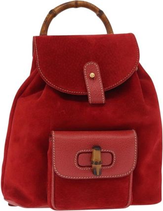 Gucci Vintage Bamboo Backpack Suede Red Suede Backpack Bag (Pre-Owned)