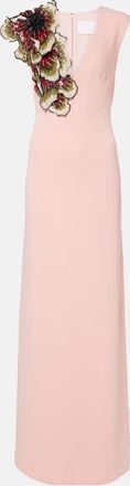 Costarellos Abito lungo in crêpe con applicazione floreale