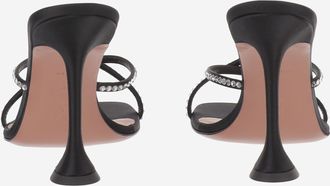 Amina Muaddi Womens Sandals Sally Satin Black Leather And