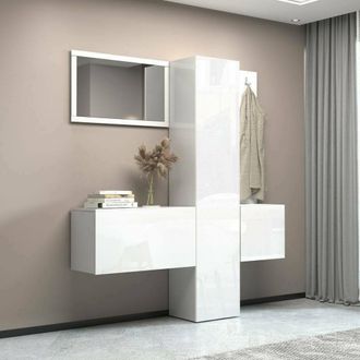 Dmora Mueble De Entrada Vernante, Armario Multifuncional Con 3 Puertas, Perchero De Pared Con Espejo, 170x35h190 Cm, Blanco - Dmora