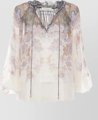 Zimmermann printed v-neck long-sleeve blouse