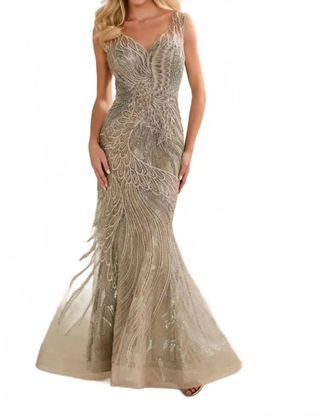 Mon Cheri Sleeveless Embroidered Gown In Mink