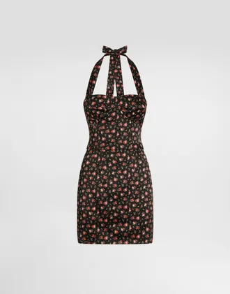 Dolce & Gabbana Small Rose-print Short Satin Dress - Woman Dresses Multicolor 36