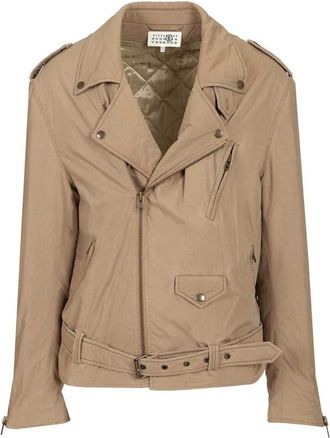 Maison Margiela Cotton Biker Jacket - Heren - Zomerjassen - Beige - S - Katoen - Jassen