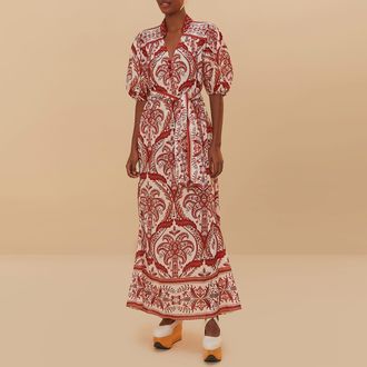 Farm Rio Womens Maxi Dress in White/Red Cotton - Size Medium