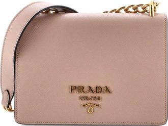 Prada Chain Flap kleine leren crossbodytas van saffiano leer - Beige