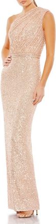 Mac Duggal Womens One Shoulder Ruched Sequin Evening Gown in Rose Pink at Nordstrom, Size 12