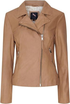 BTF-CPH Beige Satijnen Bikerjack met Zilveren Accents - Dames - Leren en Su&egrave;de Jassen - Bruin - XS - Satijn - Jassen