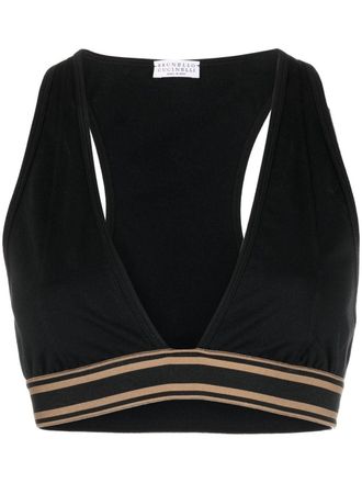 Brunello Cucinelli Top crop con scollo a V - Nero