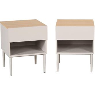 Sweeek Set of 2 bedside tables metal and wood decor 1 door 1 niche beige and natural - Ashton