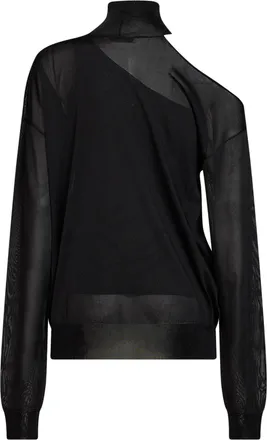 Fendi Womens Top Asymmetric Silk Organza Black Viscose Knitwear Sweater