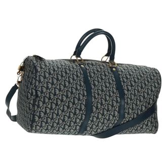 Dior Vintage Trotter Boston Bag Diorissimo Canvas Navy Canvas Handbag (Pre-Owned)
