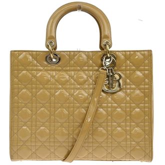 Dior Lady Dior Cannage Quilt Patent Yellow Patent_Leather Handbag (Pre-Owned)