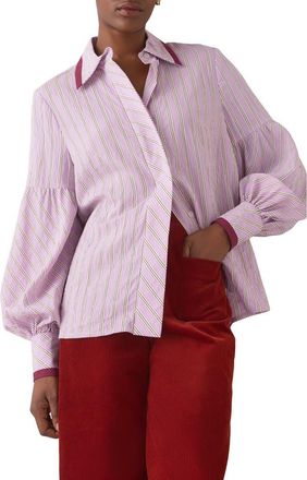 L.k. Bennett Selma Stripe Lantern Sleeve Button-Up Shirt in Purple at Nordstrom, Size 16 Us