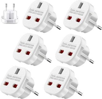 No Brand 6 Adaptadores De Enchufe Brit&aacute;nico A Italiano - Adaptador De Gran Breta&ntilde;a A Ue - Adaptador Tipo G - Adaptador De Viaje Universal - Blanco