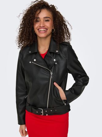 Only Lederimitatjacke ONLY ONLMILLE FAUX LEATHER BIKER JACKET OTW, Damen, Gr. XL, schwarz, Web, Obermaterial: 100% Polyester, unifarben, h&uuml;ftlang, V-Aussch