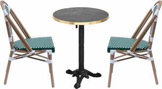 Oviala Conjunto de mesa de terraza de mármol negro y 2 sillas verdes