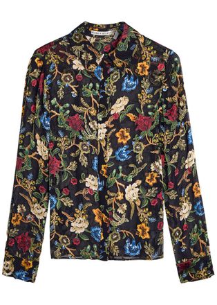 Alice & Olivia Willa Floral-devor&eacute; Semi-sheer Chiffon Shirt - Black - S (UK8-10 / S)