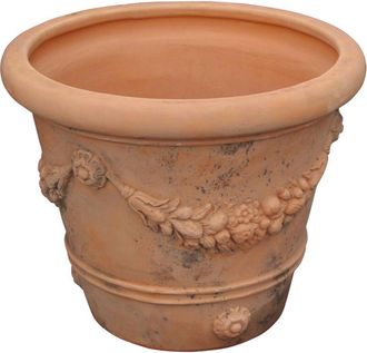 Biscottini International Biscottini - Jarr&oacute;n Redondo De Terracota 80x68 Cm Macetero De Exterior Jardinera De Jard&iacute;n Hecha A Mano Made In Italy Jarrones De Balc&oacute;n