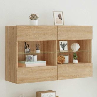 vidaXL Mueble Tv De Pared Con Luces Led Roble Sonoma 98,5x30x60,5 Cm Vidaxl