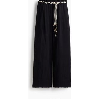 H&M Macram&eacute;-belt Trousers in Black at Nordstrom, Size Xx-Small